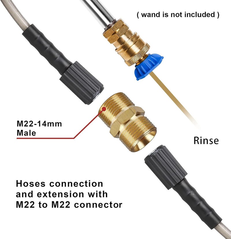 WOJET خرطوم ضغط 3200 PSI بطول 25 قدم 1/4" خيوط نحاسية M22-14mm بديل عالمي لمعظم غسالات الضغط PA7261 - Image 4